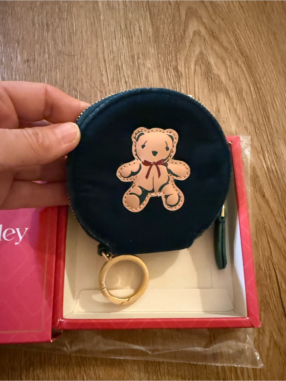 Vera Bradley Dark green Coin Pouch with Teddy Bear and Gold Keyring